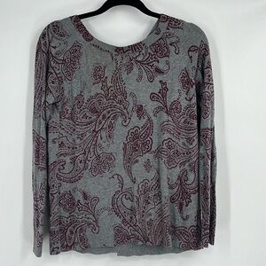 Lucky Brand Paisley Red and Grey Sweater Size Medium